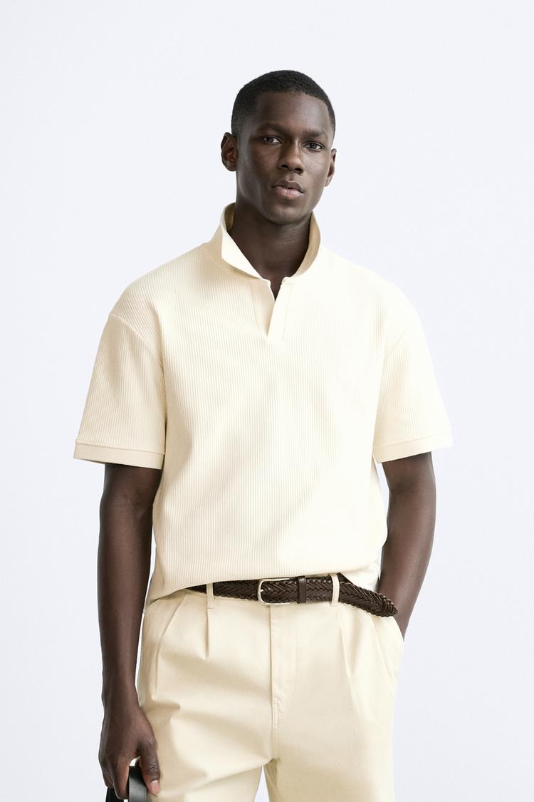 TEXTURED POLO SHIRT WITH RIBBED TRIMS