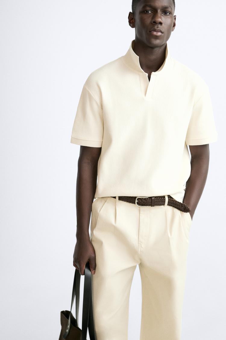 TEXTURED POLO SHIRT WITH RIBBED TRIMS