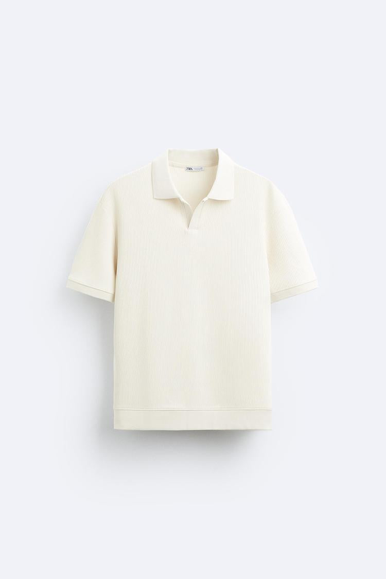 TEXTURED POLO SHIRT WITH RIBBED TRIMS