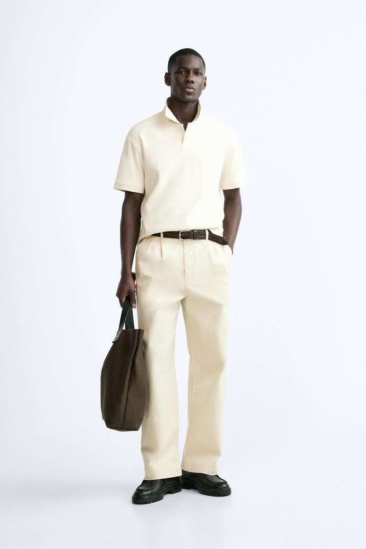 TEXTURED POLO SHIRT WITH RIBBED TRIMS