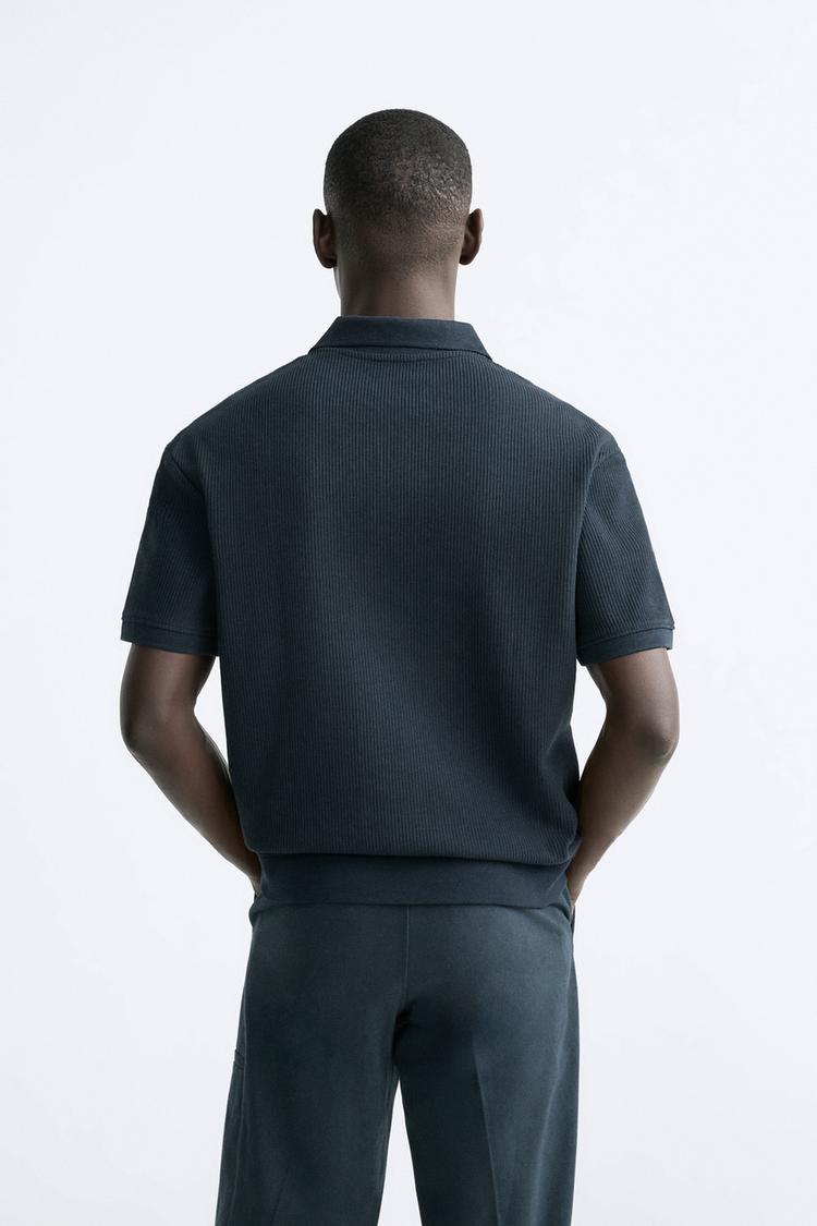 TEXTURED POLO SHIRT WITH RIBBED TRIMS