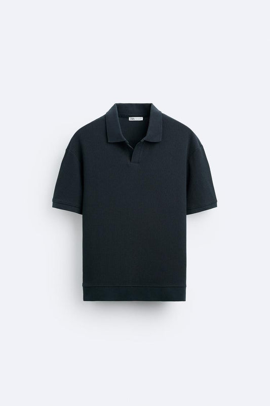 TEXTURED POLO SHIRT WITH RIBBED TRIMS