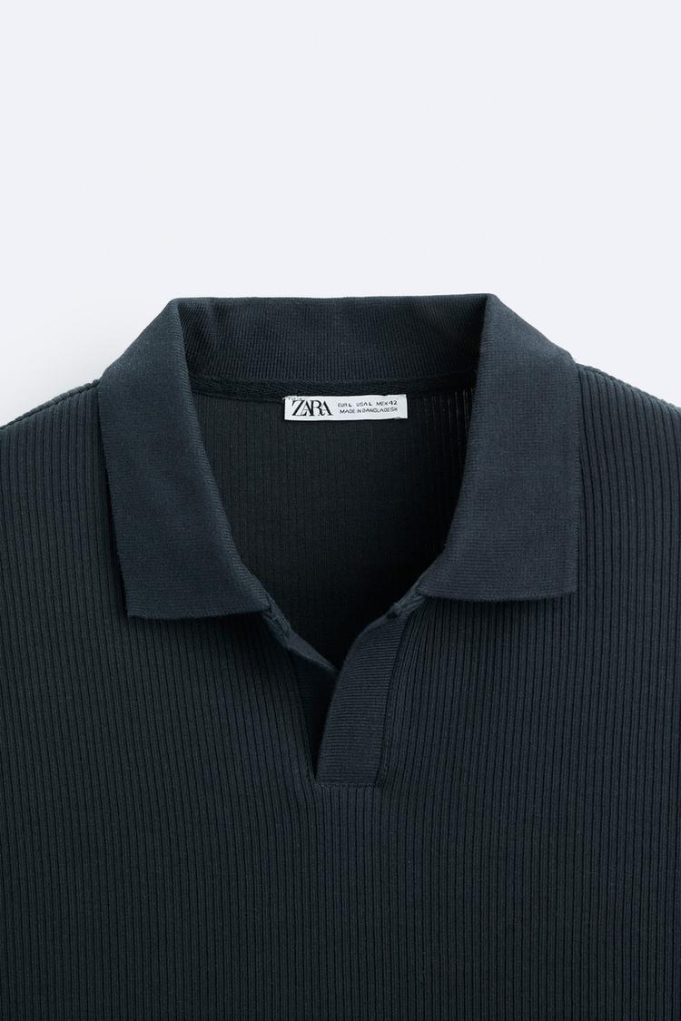 TEXTURED POLO SHIRT WITH RIBBED TRIMS