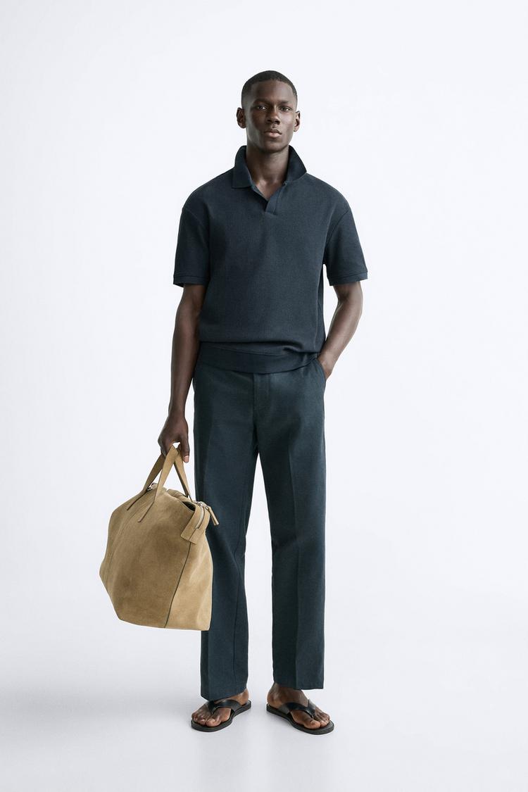 TEXTURED POLO SHIRT WITH RIBBED TRIMS