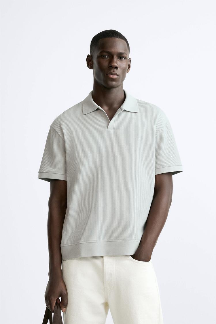 TEXTURED POLO SHIRT WITH RIBBED TRIMS