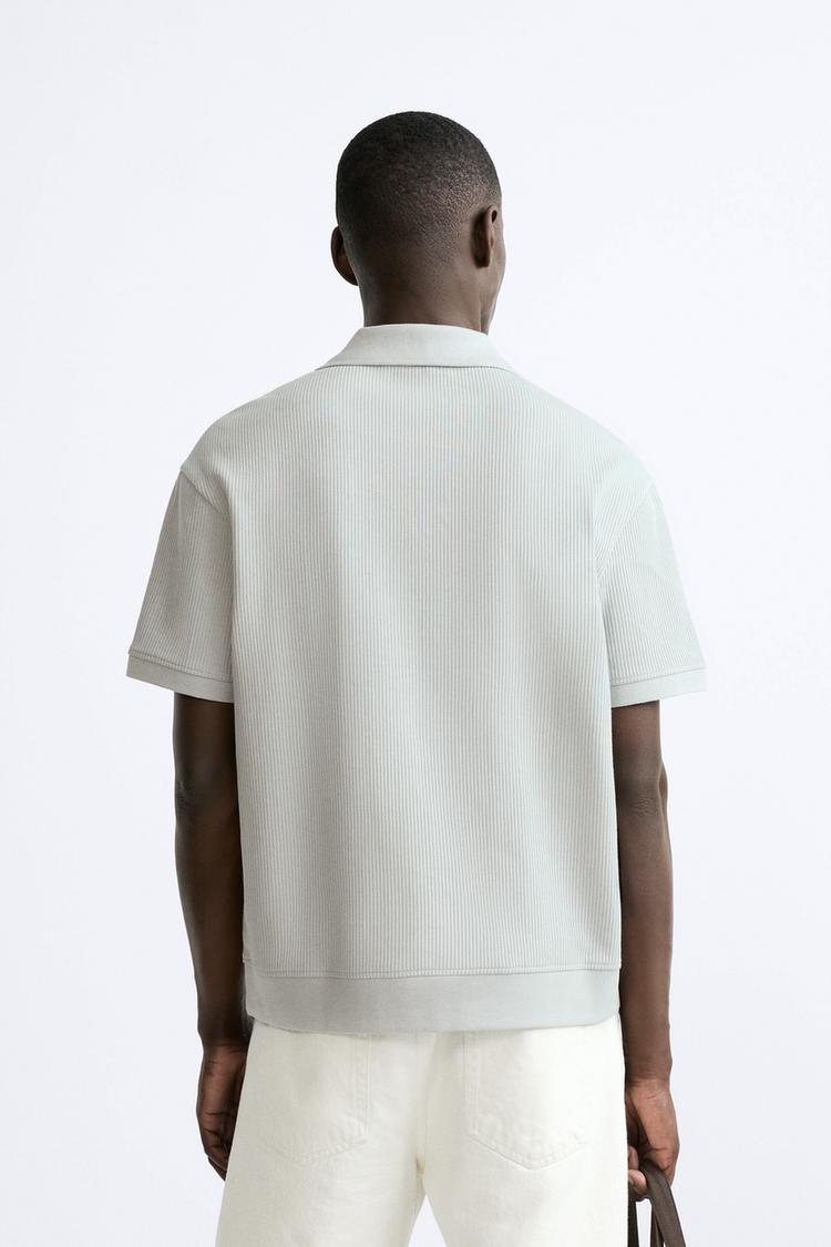 TEXTURED POLO SHIRT WITH RIBBED TRIMS