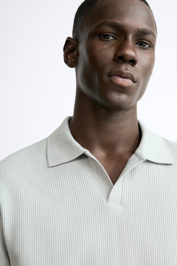 TEXTURED POLO SHIRT WITH RIBBED TRIMS