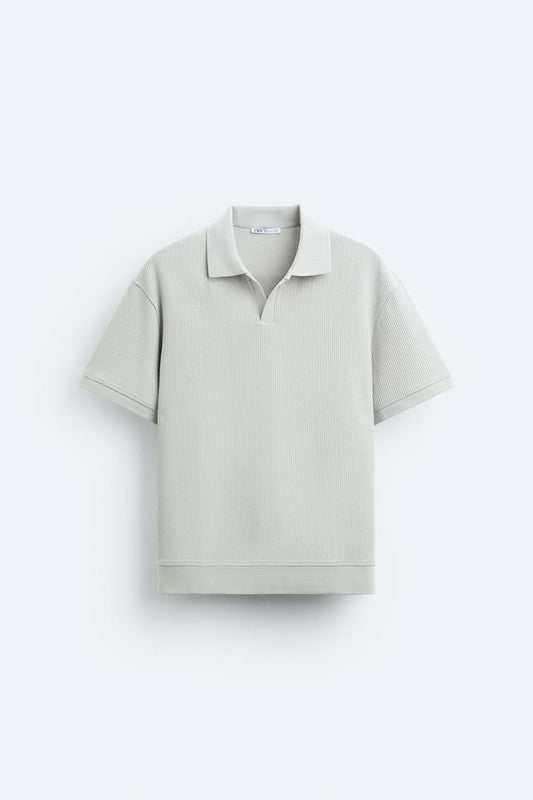 TEXTURED POLO SHIRT WITH RIBBED TRIMS