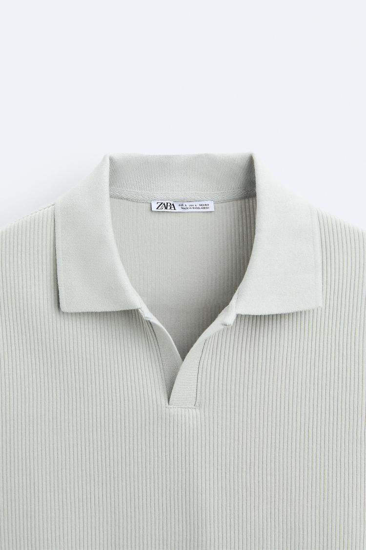 TEXTURED POLO SHIRT WITH RIBBED TRIMS